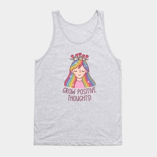 Girl With Rainbow Hair And Flowers, Grow Positive Thoughts Tank Top